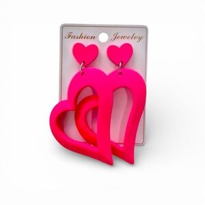 Rose Red Hollow Heart Drop Earrings NWT